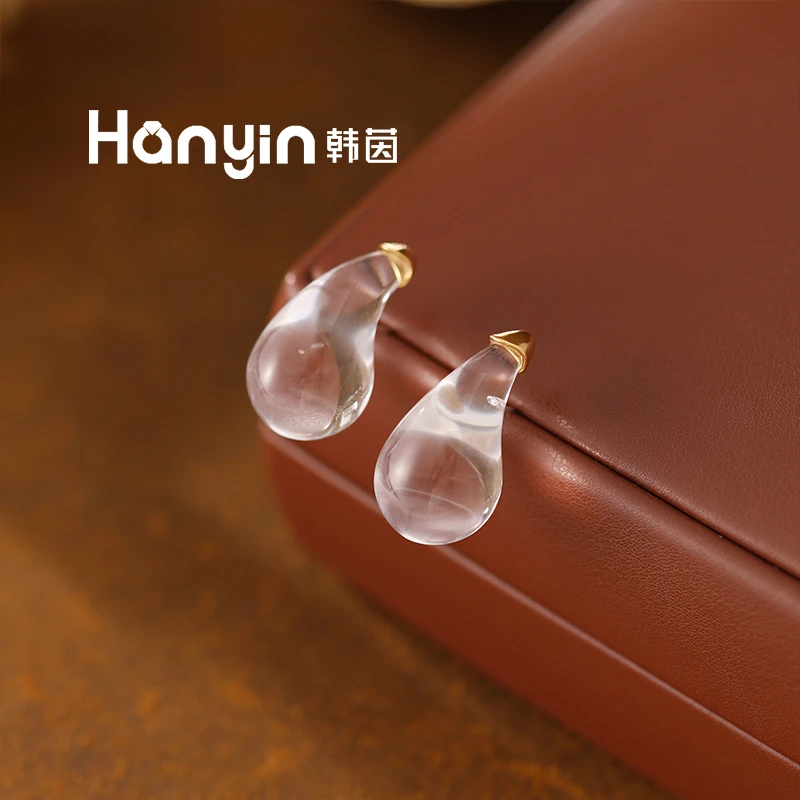 铜合金合成锆石耳饰 925银针夸张原创设计个性独特通透大水滴耳钉