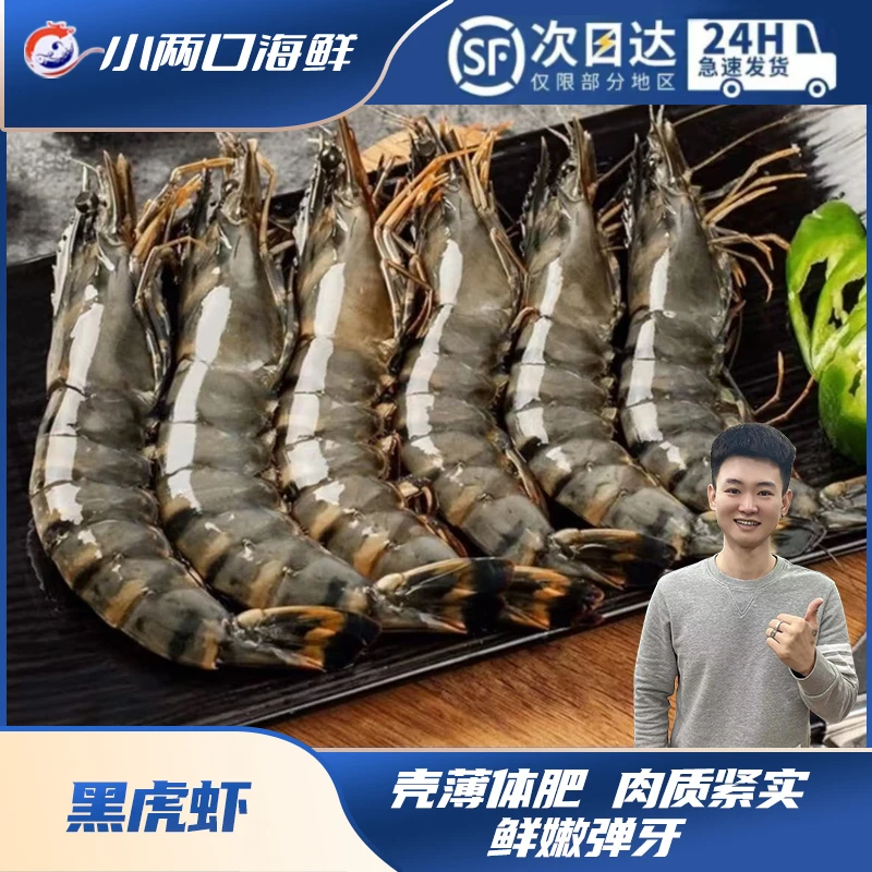 【冻品】活冻海捕黑虎虾海虾大虾（无冰）13-15规格.净重四斤