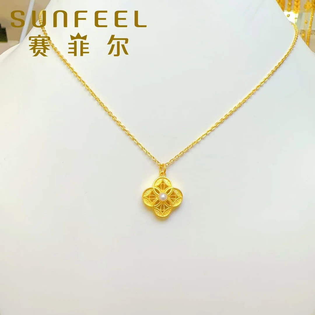 SUNFEEL/赛菲尔万足®足金古法钱币珍珠套链国潮项链