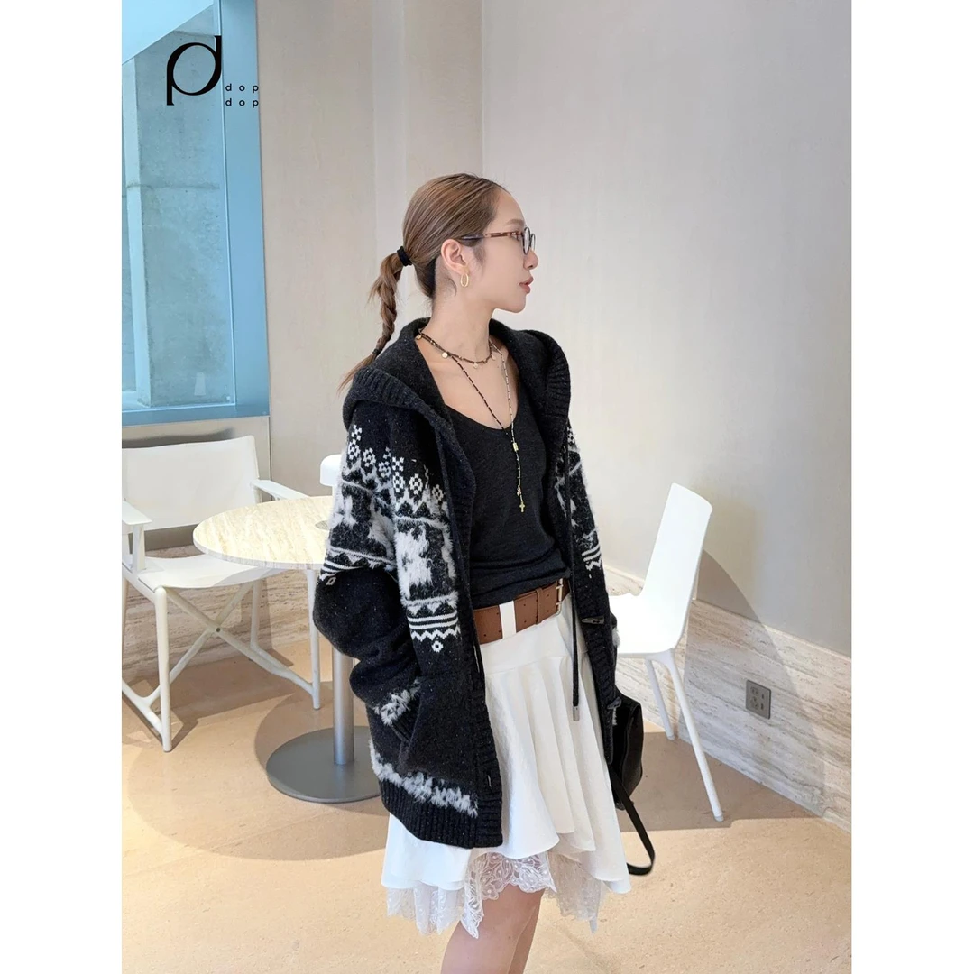 AVVENN2025冬费尔岛连帽毛衣开衫女2490dopdop买手店