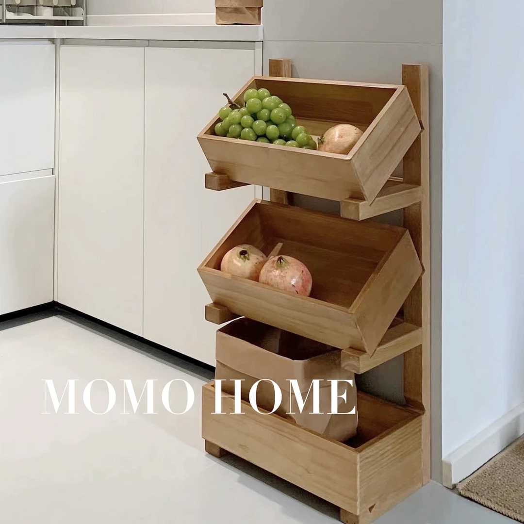 MOMO实木置物架多层收纳客厅杂物架餐厅厨房蔬菜水果
