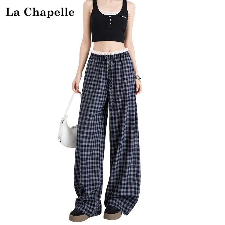 【拉夏贝尔】直筒休闲裤2025爆款垂感松紧高腰薄款宽松潮酷阔腿裤子