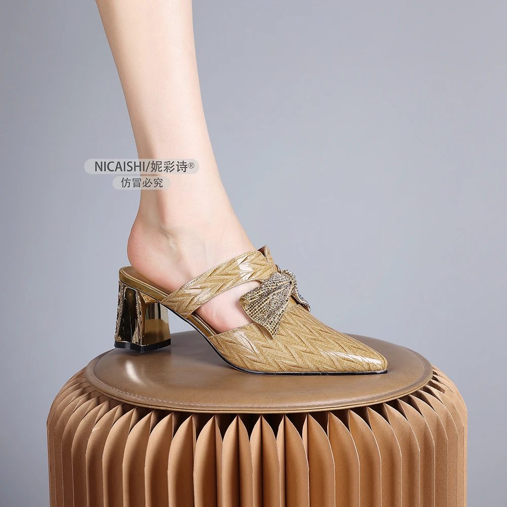 2025年新款设计夏季包头半拖鞋温柔水钻穆勒鞋百搭气质尖头1416