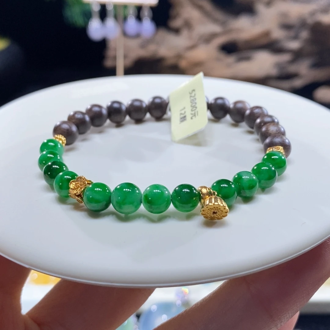 翡翠未镶嵌颈饰翡翠18k金辣绿小珠手串