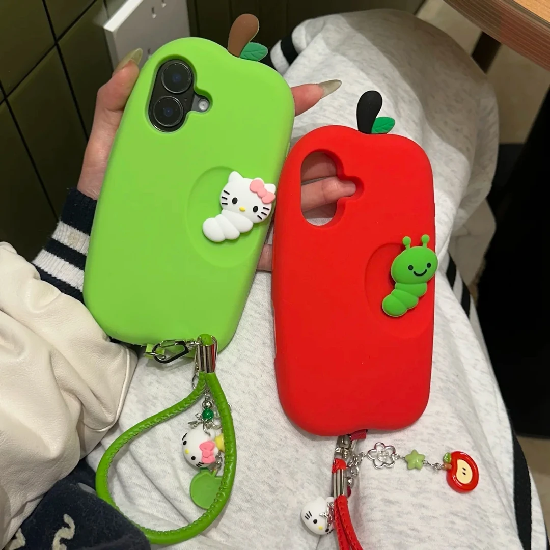 苹果|毛毛虫kitty猫苹果卡通适用iPhone16可爱立体女款硅胶手机壳