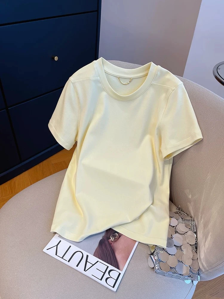 【钰姐精选】22005-圆领短袖T恤简约百搭宽松休闲显瘦上衣