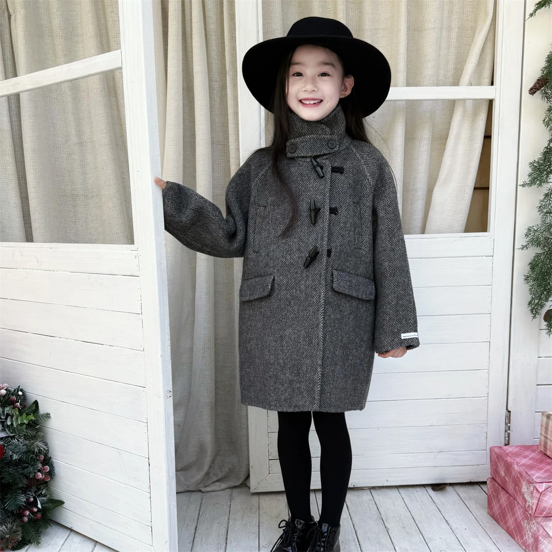 送内胆[Petit Nez]100羊毛双面羊绒手工女童男童大衣纳米黑格两穿