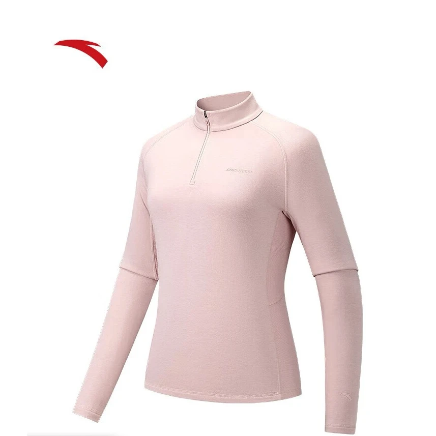 安踏半拉链长袖针织衫秋冬女款户外休闲纯色保暖百搭运动立领上衣