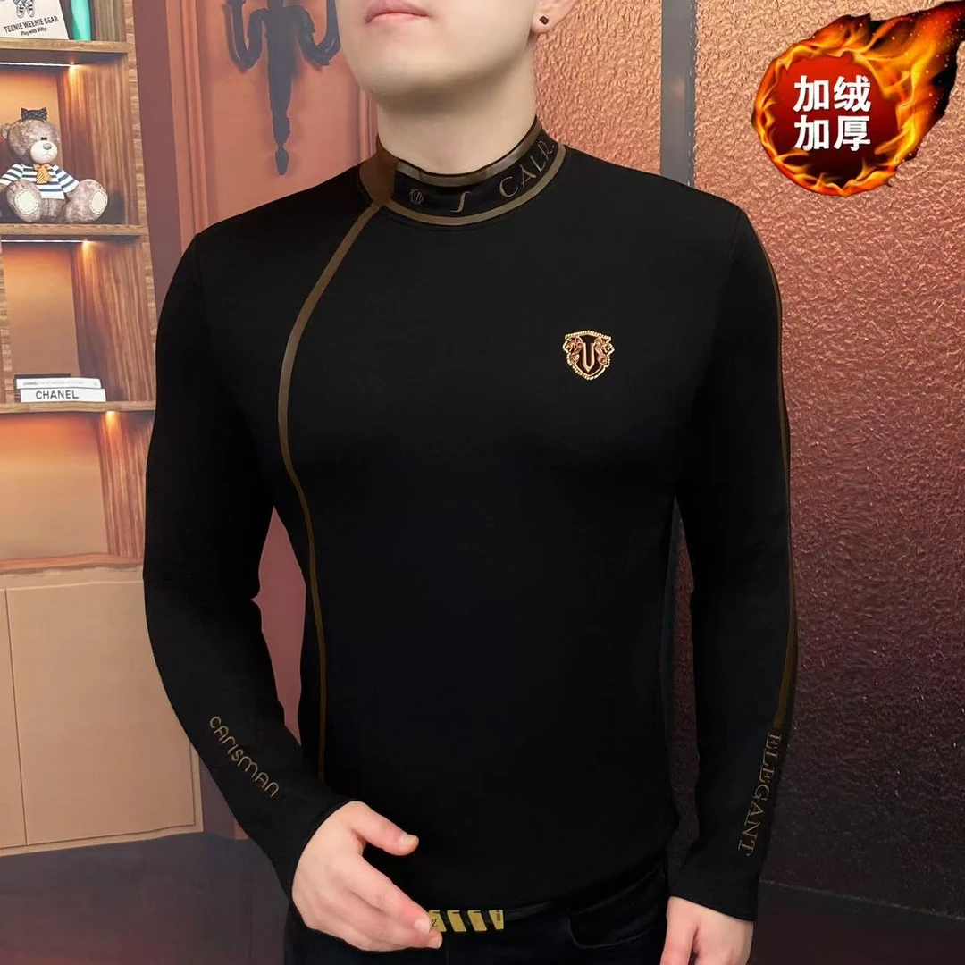 《双十二福利》《镶边型格》冬季加绒帅气时尚新款修身加厚卫衣休闲