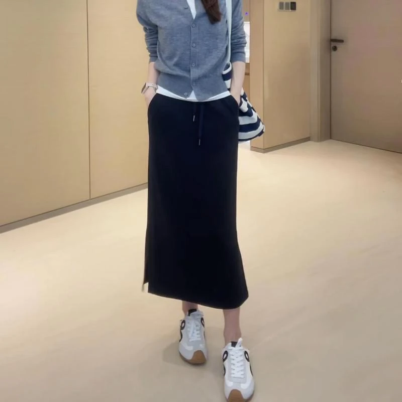 侧开叉半身裙女2025春夏季新款中长款直筒修身包臀裙休闲运动卫裙