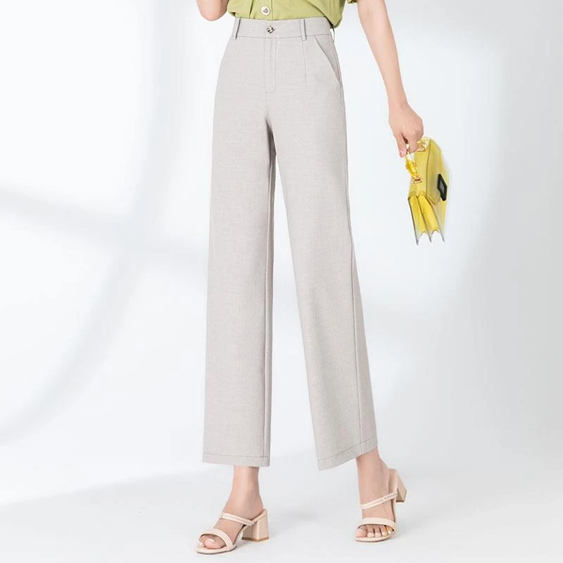 高腰冰丝阔腿裤女宽松显瘦2025夏季新款垂感直筒裤休闲薄款九分裤