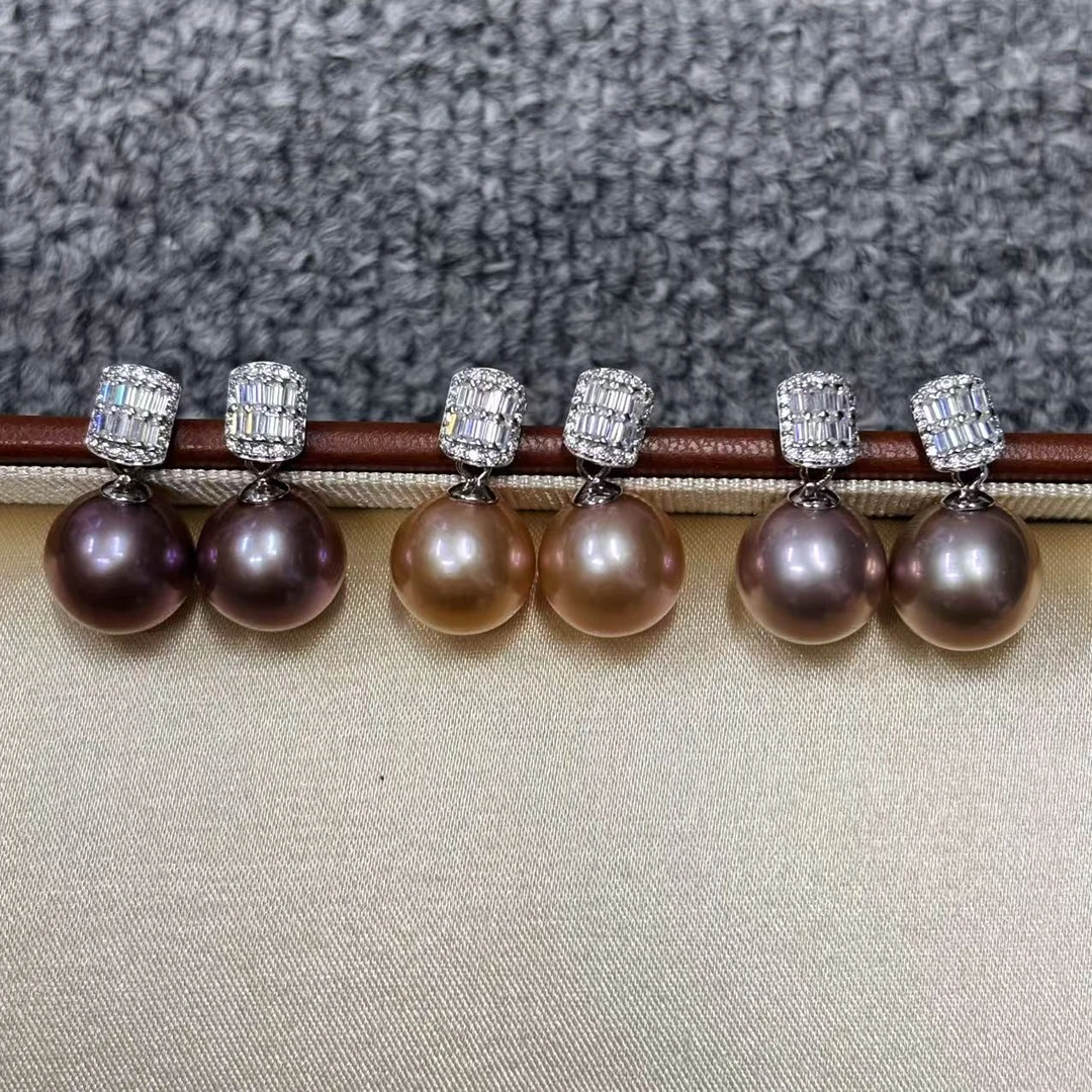 【紫方糖】淡水珍珠耳坠 11-12mm  多样性发一