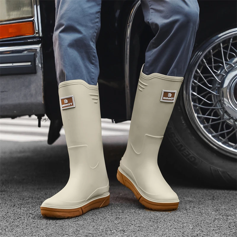 高筒厚底雨鞋男士防滑水鞋纯色耐磨雨靴长筒钓鱼胶鞋轻便中筒水靴