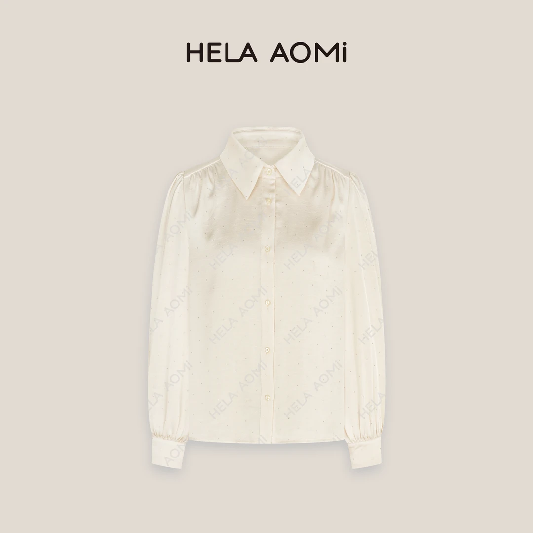 HELA AOMI “银河衬衫”哑光缎面典雅抽褶烫银工艺垂顺柔软显瘦衬衫