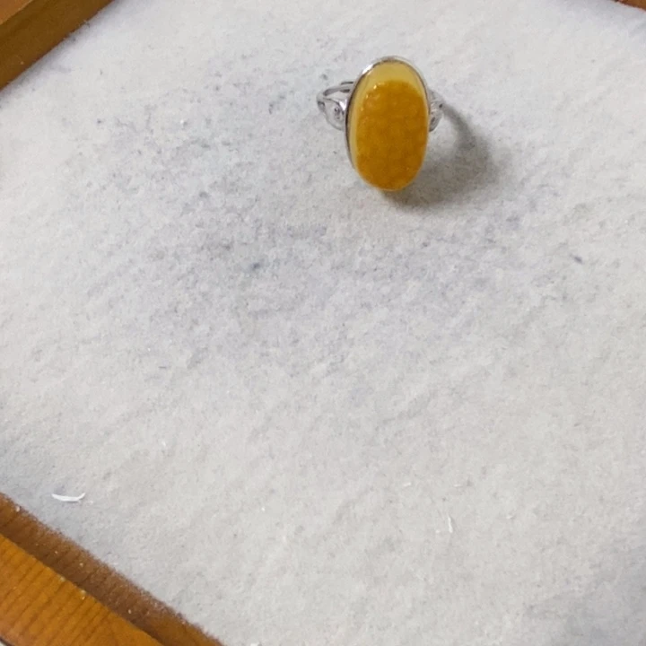 蜜蜡裸石银S925镶嵌戒指