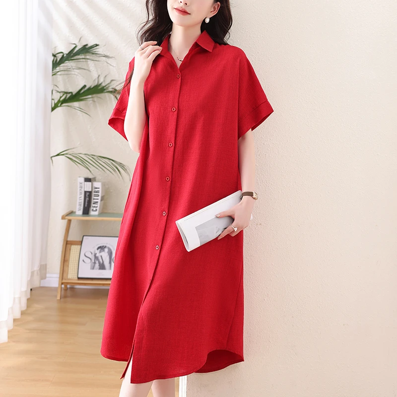 洋气减龄设计感时尚大码中长款衬衣裙百搭显瘦气质短袖遮肉连衣裙
