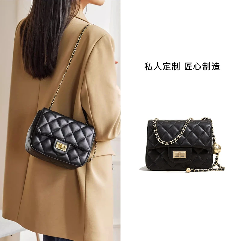 真皮女包2024新款高级感小方包单肩斜挎链条包C方胖子
