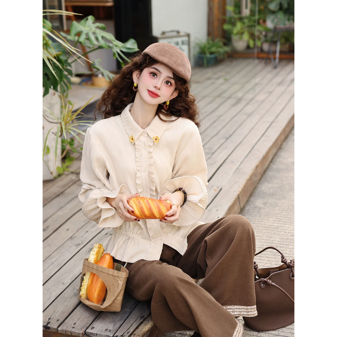 陈大器【芦笛吹雪】复古港风设计感长袖百搭宽松上衣衬衫JP3629236