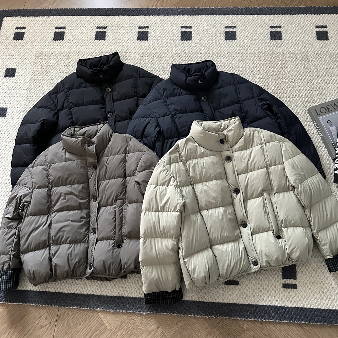 【米可家】格子撞色小立领90白鸭绒羽绒服外套85616