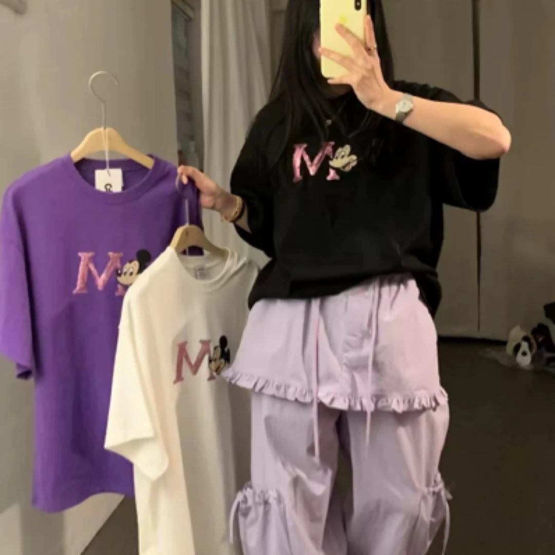 现韩国东大门代signal lamp2025春新款百搭米奇印花短袖T恤+