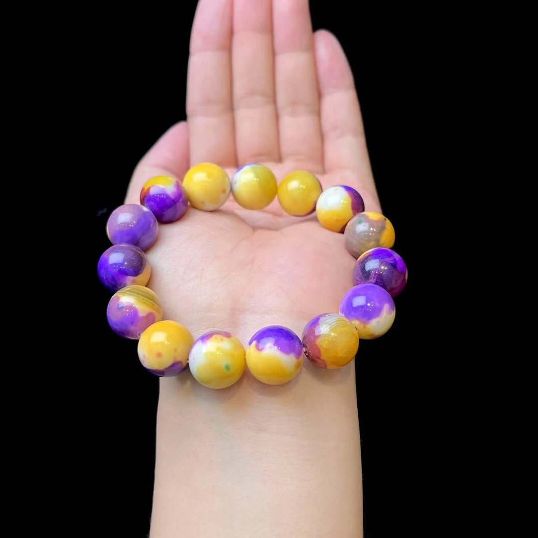 黄加紫田黄玛瑙手串14mm E10-07