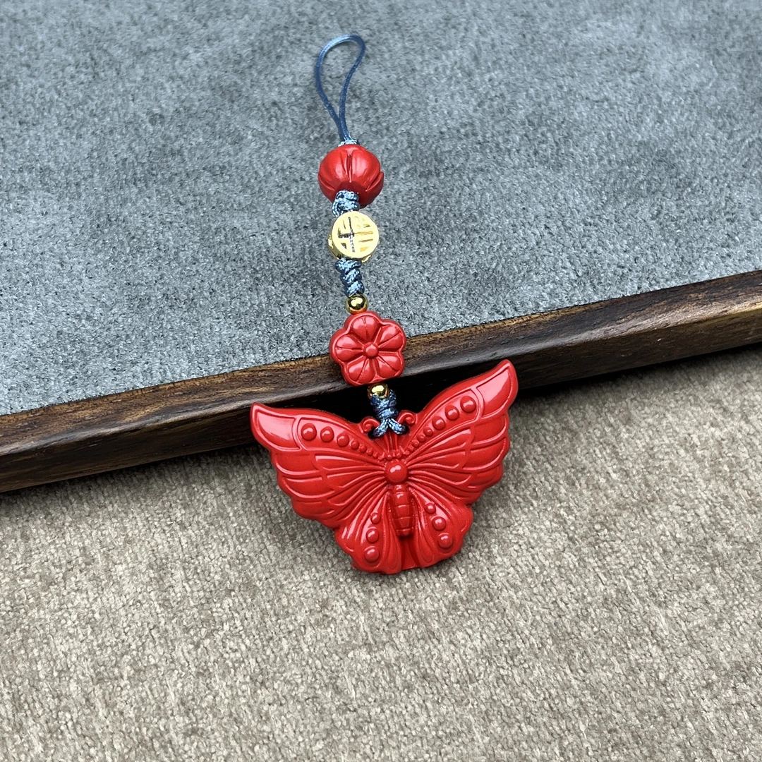 含辰砂工艺品高含量朱砂红砂设计款蝴蝶手机挂可爱创意