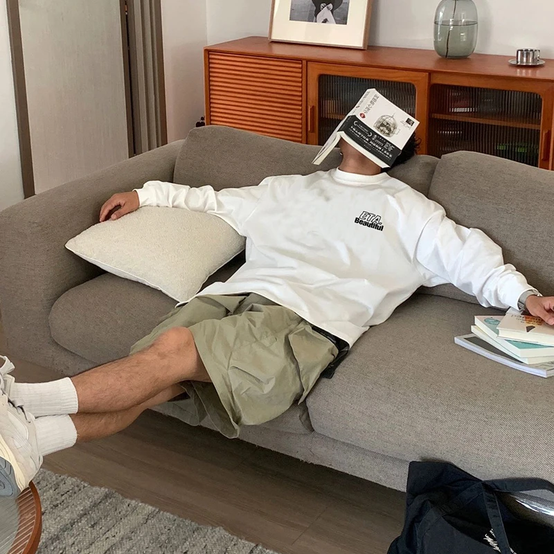 美式小众字母印花情侣长袖T恤男春秋潮流百搭宽松重磅纯棉打底衫