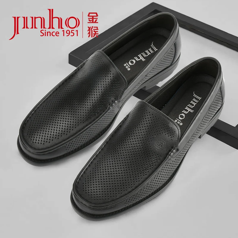 Jinho/金猴头层牛皮男鞋男士皮鞋黑色真皮时尚商务鞋3501323A