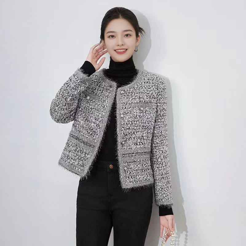 重工编织小香风粗花呢短款外套女春秋新款气质高级感轻奢显瘦上衣