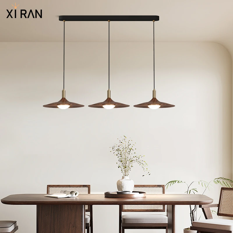 中古风餐厅吊灯飞碟三头胡桃木色日式复古侘寂风茶室餐桌灯吧台灯