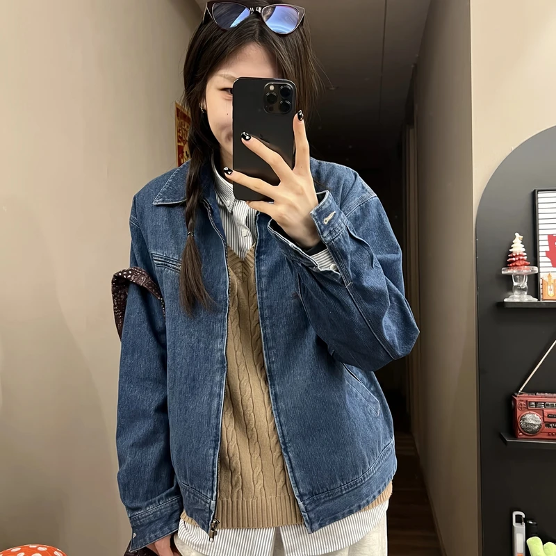 春季新款休闲拉链日系宽松百搭牛仔夹克C1418