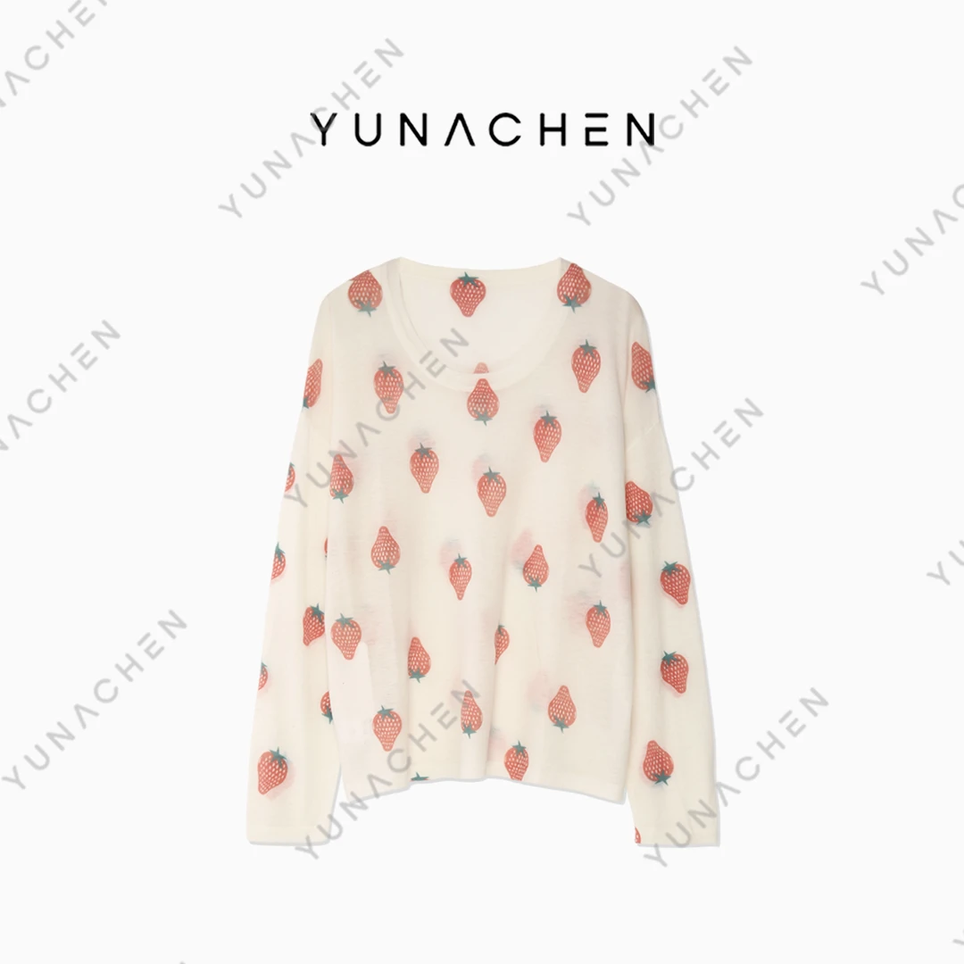 【甜莓】F28夏季莱赛尔加水溶羊毛草莓女长袖上衣161-24626