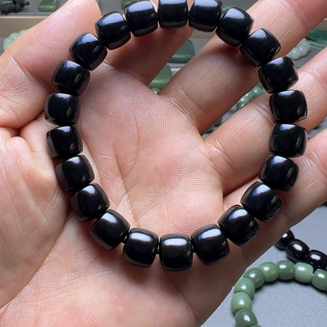 和田玉未镶嵌手链黑青河道料卡10