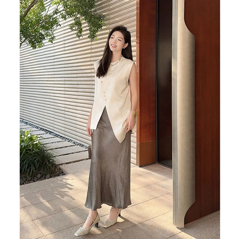 A美洋MEIYANG【欧若风】 玉茗三号马甲新中式圆领不规则马夹-周四