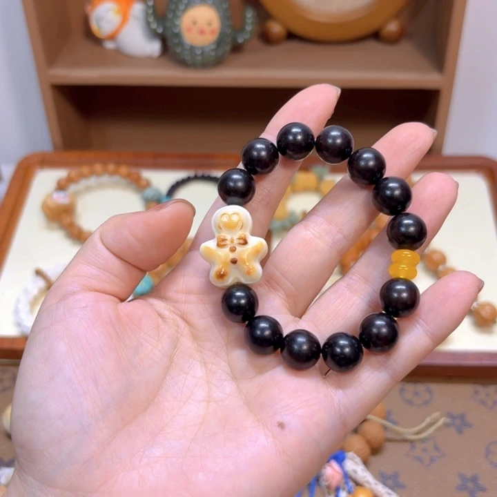 星月菩提手串黑檀姜饼人象牙果