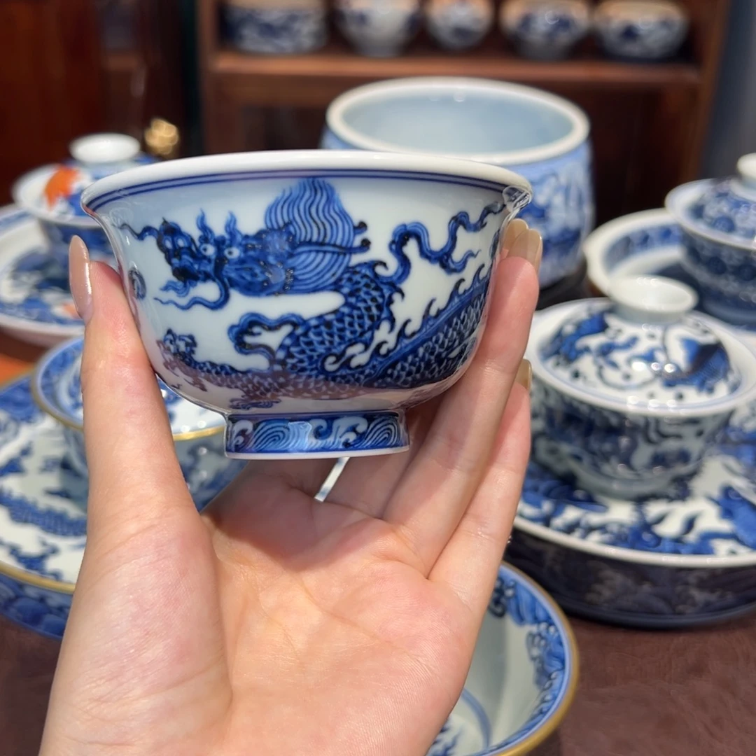 青花雯华堂手绘杯杯