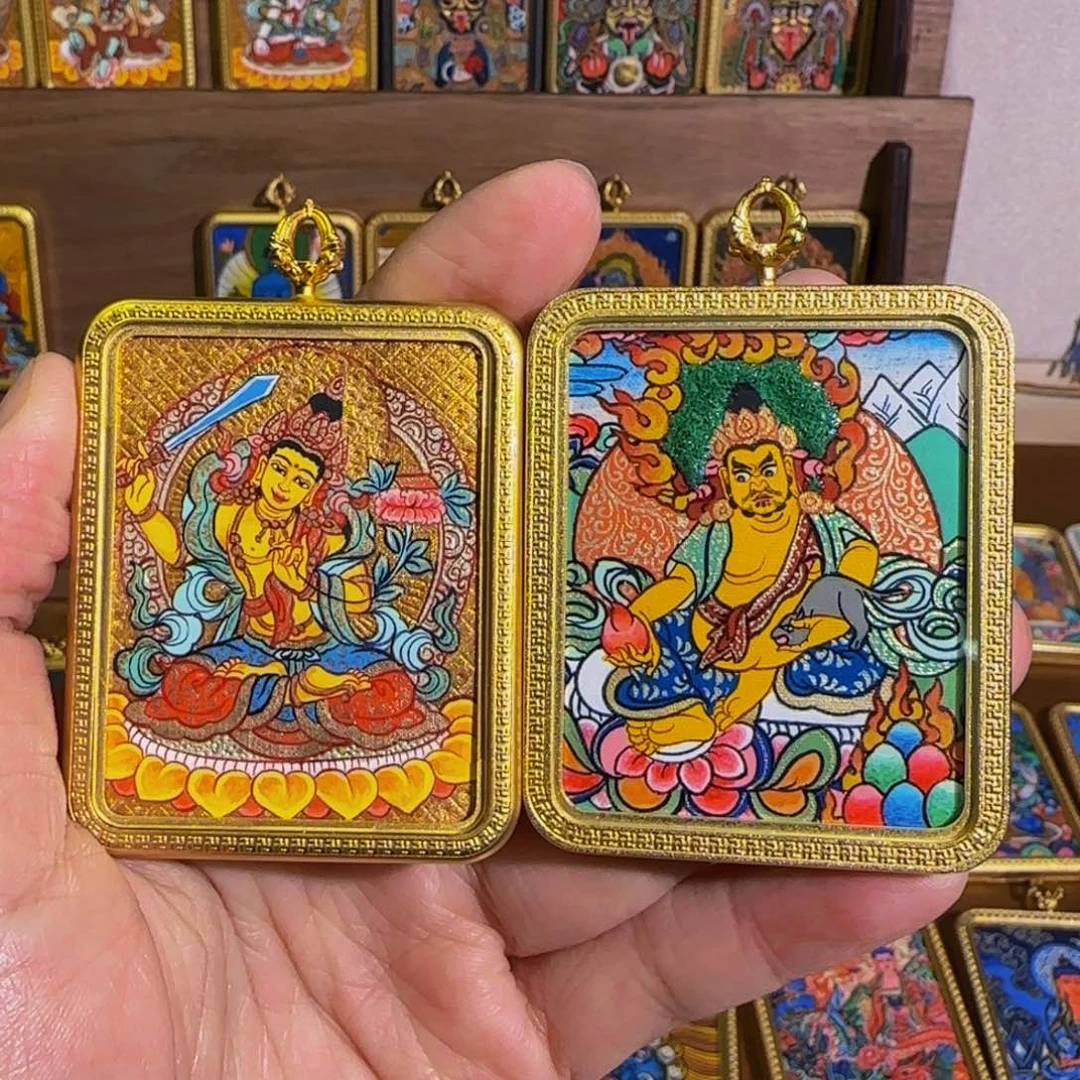 吊坠用****6纯手绘热贡唐卡文殊菩萨➕黄财神