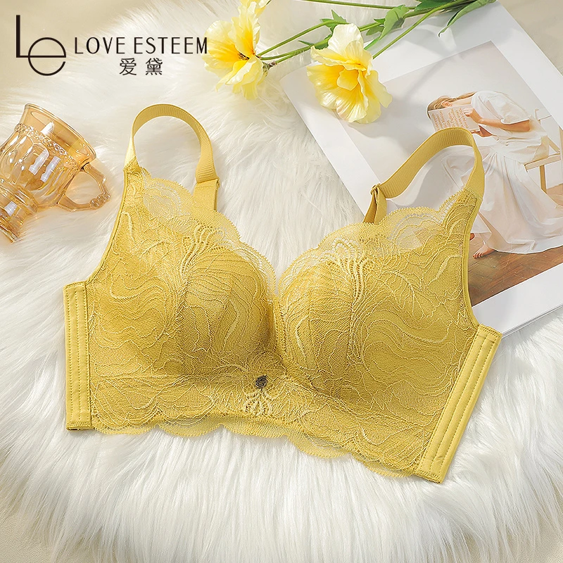 爱黛【琥珀流光】性感蕾丝聚拢小胸专用无钢圈调整型内衣女文胸美背