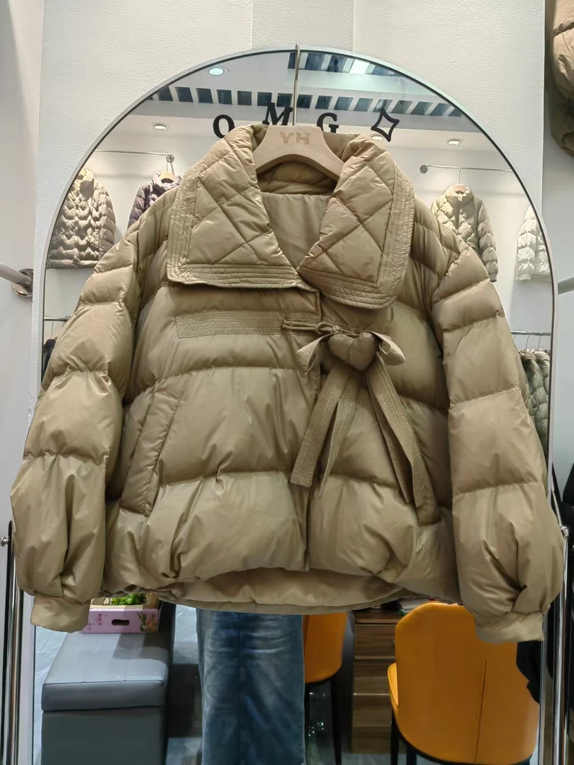 FRTE2025年秋冬宽松型百搭娃娃领羽绒服短款纯色女外套