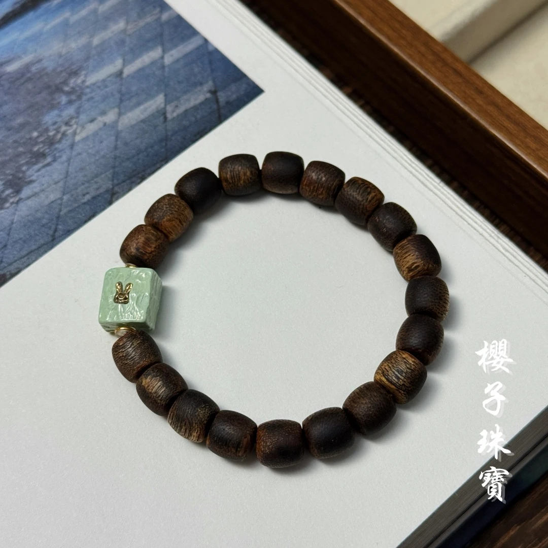 樱子 | 星舒 18K金绿松雕刻件沉香桶珠时尚百搭手串*YZCXS3890