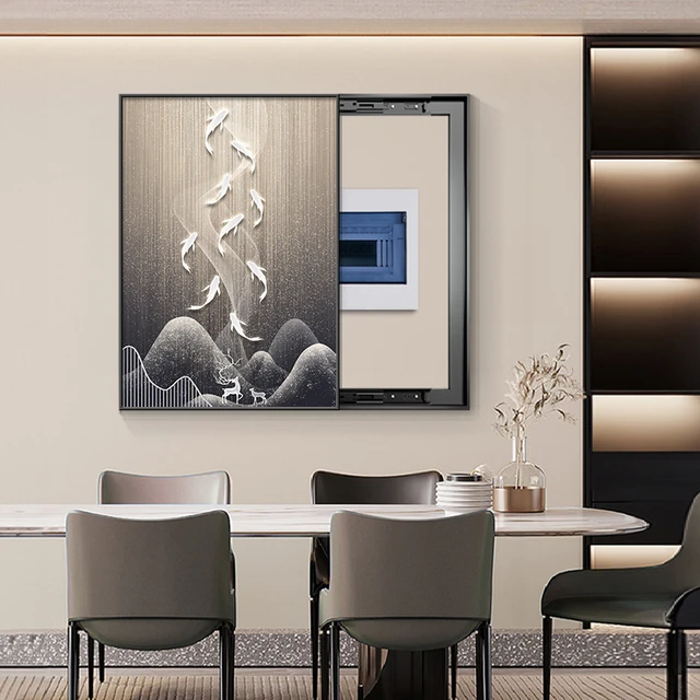 九鱼图电表箱装饰画垂直餐厅挡配电箱挂画石莱润电器开关壁画