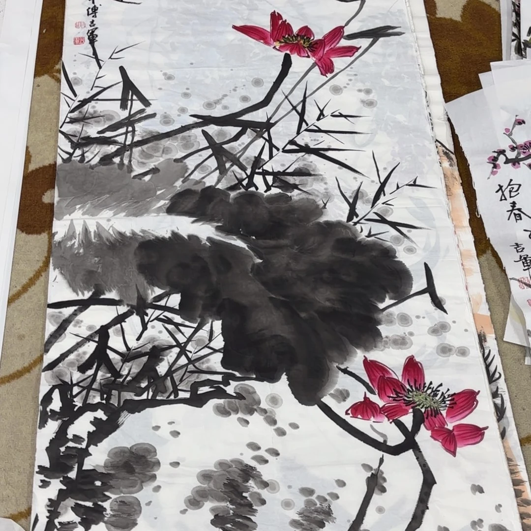 国画吉军四尺花鸟艺