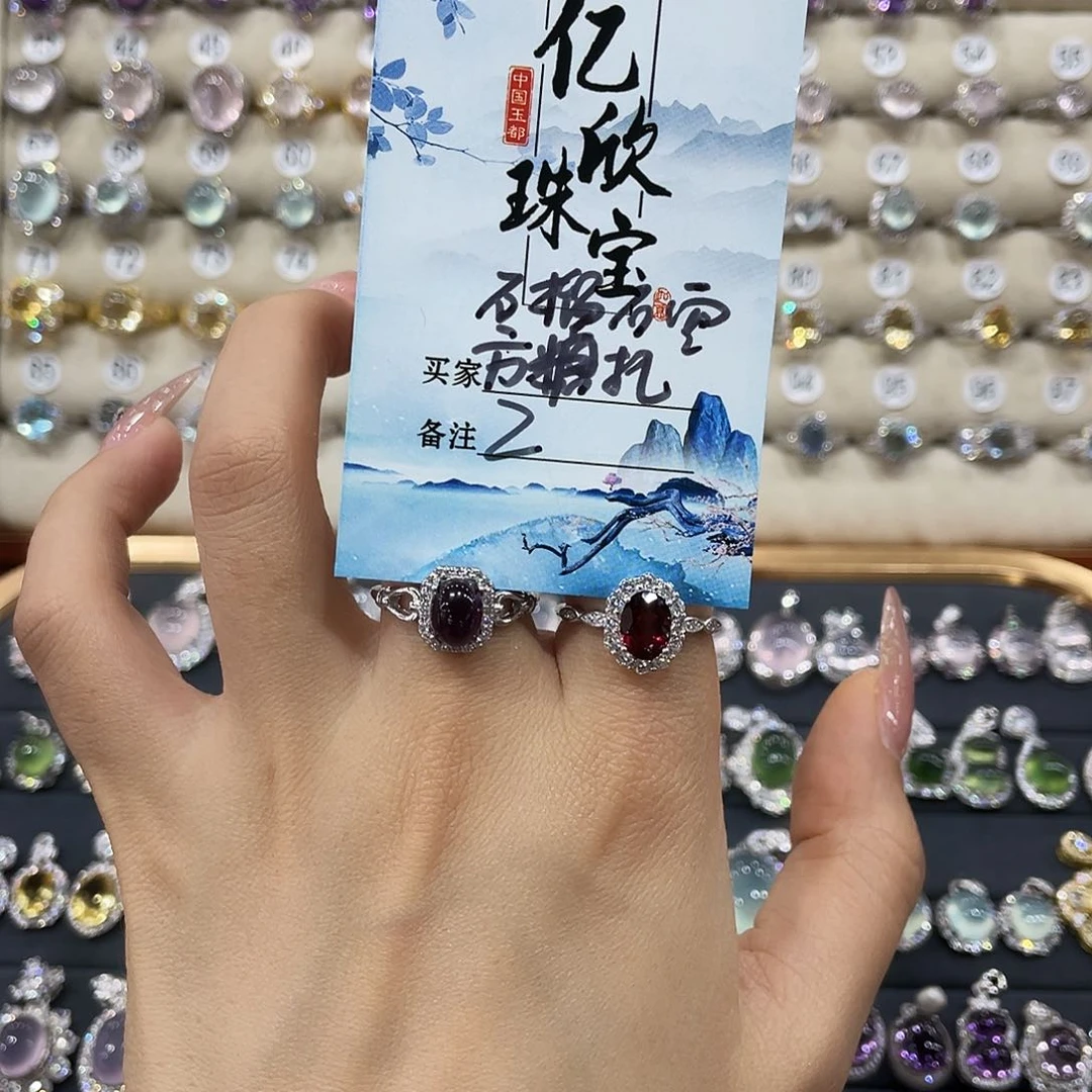 糖***恬石榴石戒指银S925镶嵌2