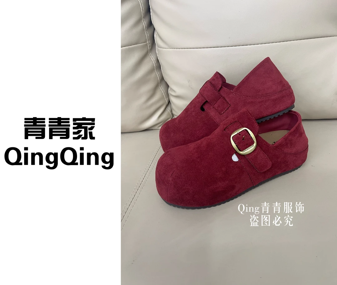 青青家 秋季新款大圆头可踩脚洋气时尚百搭勃肯鞋-F199