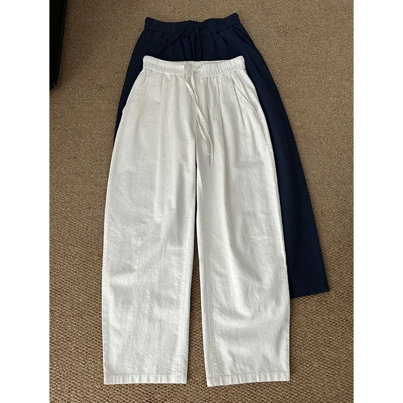 老钱风特大码300斤松紧腰亚麻直筒裤男女早秋复古休闲简约山本裤