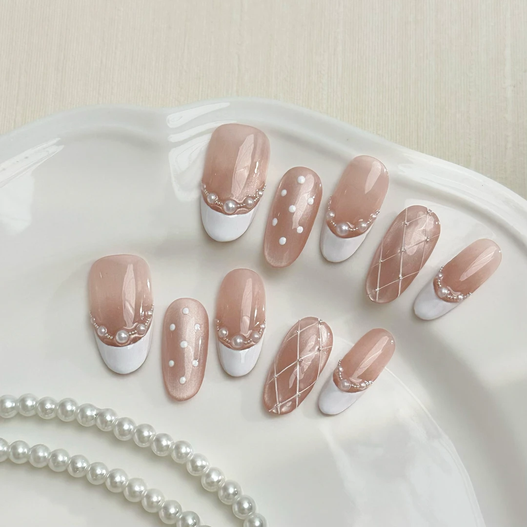 绘琦「棱镜白描」春夏新款美甲纯手工穿戴甲片2025新款高级感贴片