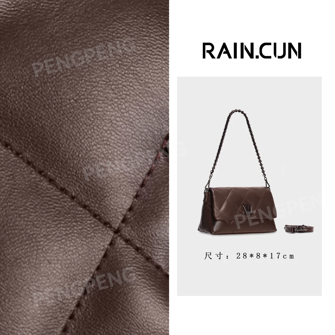 RAIN.CUN GQ-1894大-咖啡 轻奢女士时尚小众真皮单肩包
