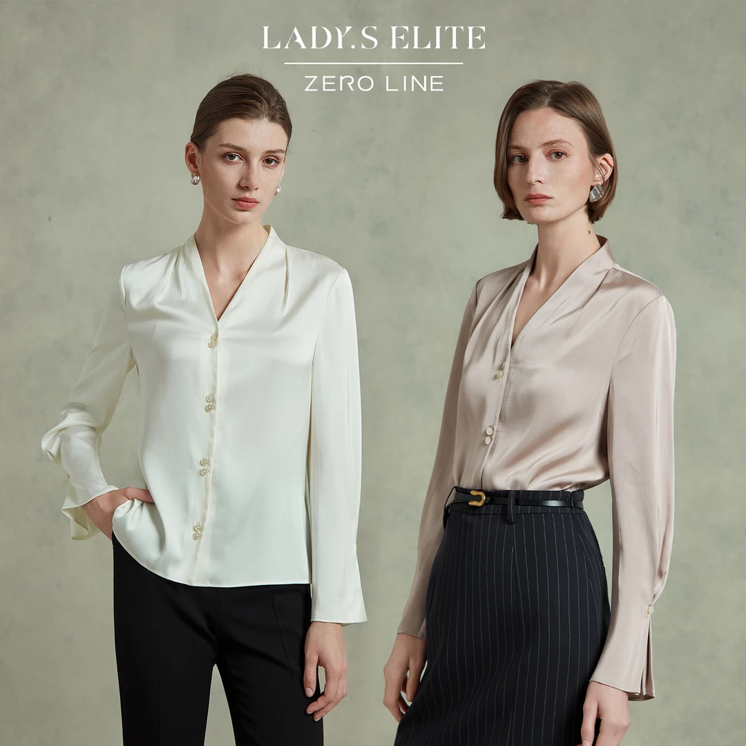 LadySElite【清瑶浅墨】薄款V领衬衣女醋酸2025春夏新款百搭小众