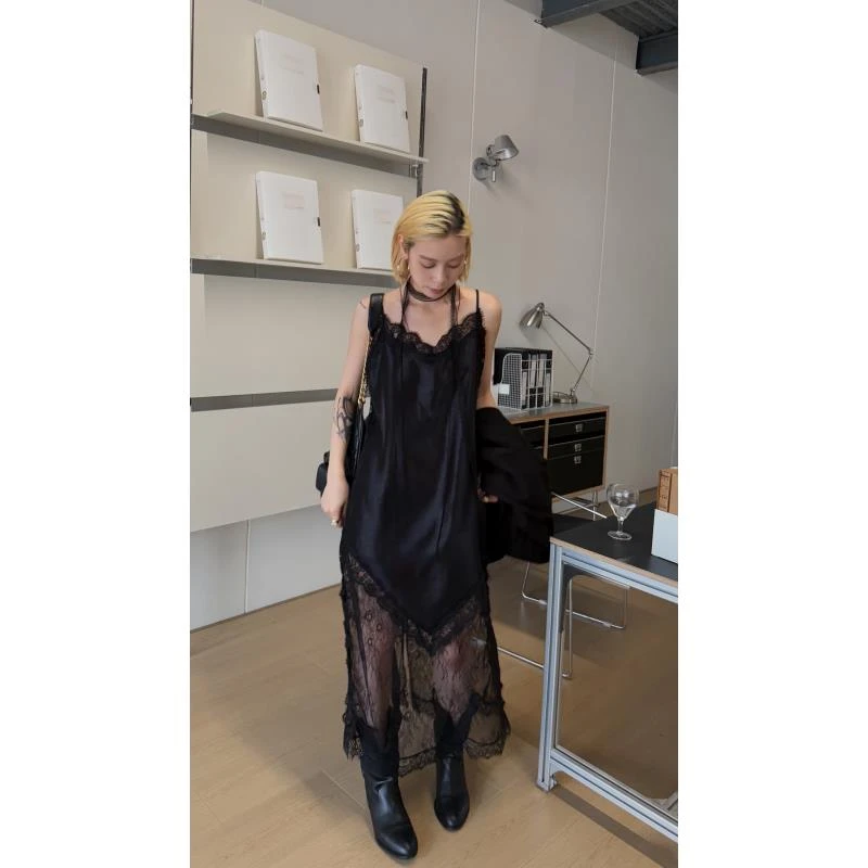 HELLOTANGO《月下爱丽丝》法式气质蕾丝拼接叠穿吊带连衣裙250205#