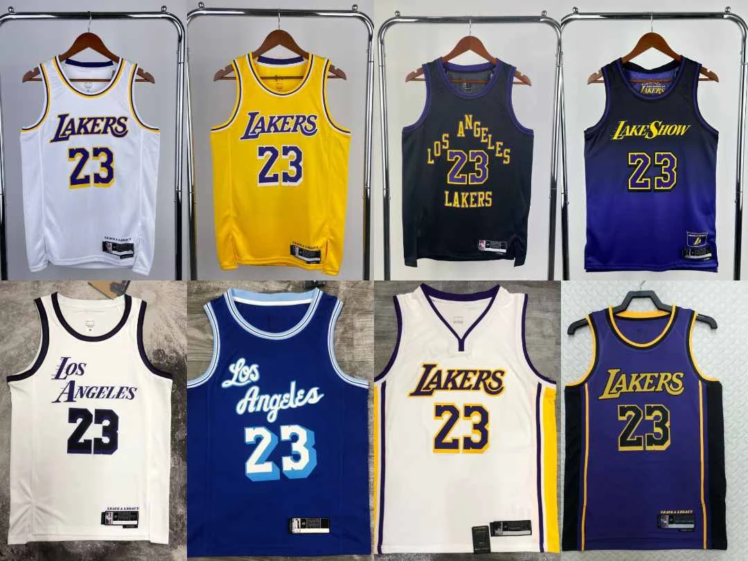 【詹姆斯】热压球衣湖人23号V领圆领背心城市版复古篮球服舒适透气